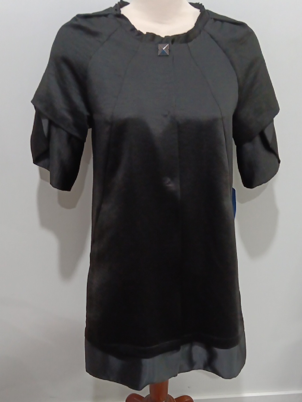 Simply Vera Vera Wang Black Short Sleeve Satin-Trim Dress NWT